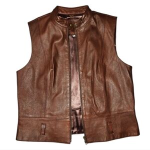 Cabi Leather Vest Women's Size Medium Brown Sleeveless Jacket Full Zip